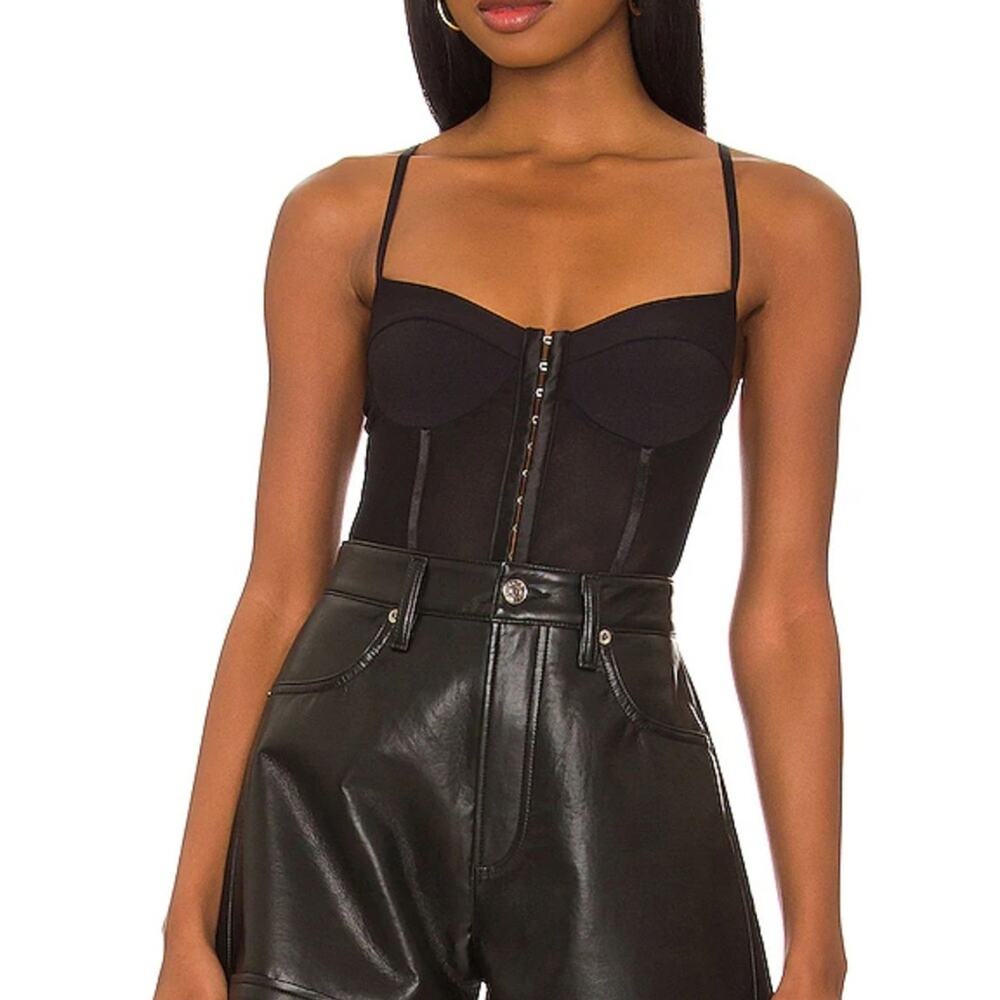 Free People Night Rhythm Corset Bodysuit- Black XS